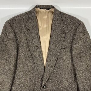 Lands' End Vintage Tweed Herringbone Brown Tan Coat Wool Blazer 46L - 2 Button